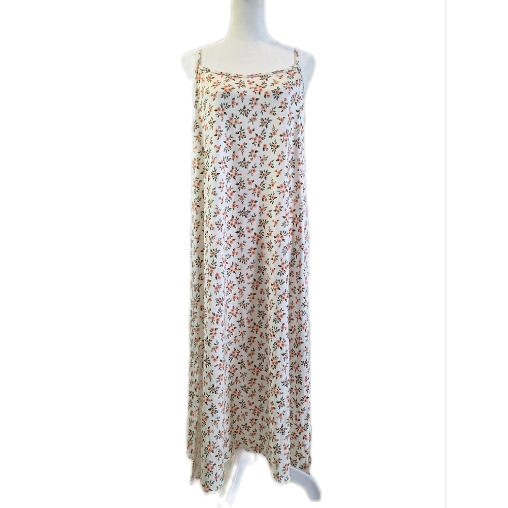 Cream Floral Spaghetti-Strap Maxi Dress